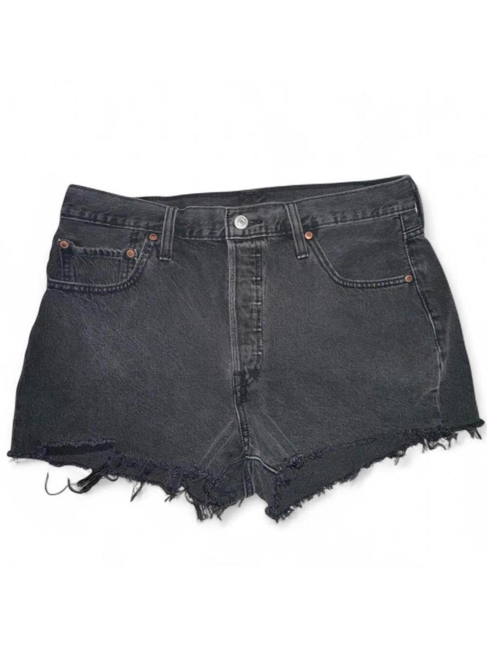 Levi’s 501 Black Cutoff Denim Shorts – High Rise Raw Hem W32